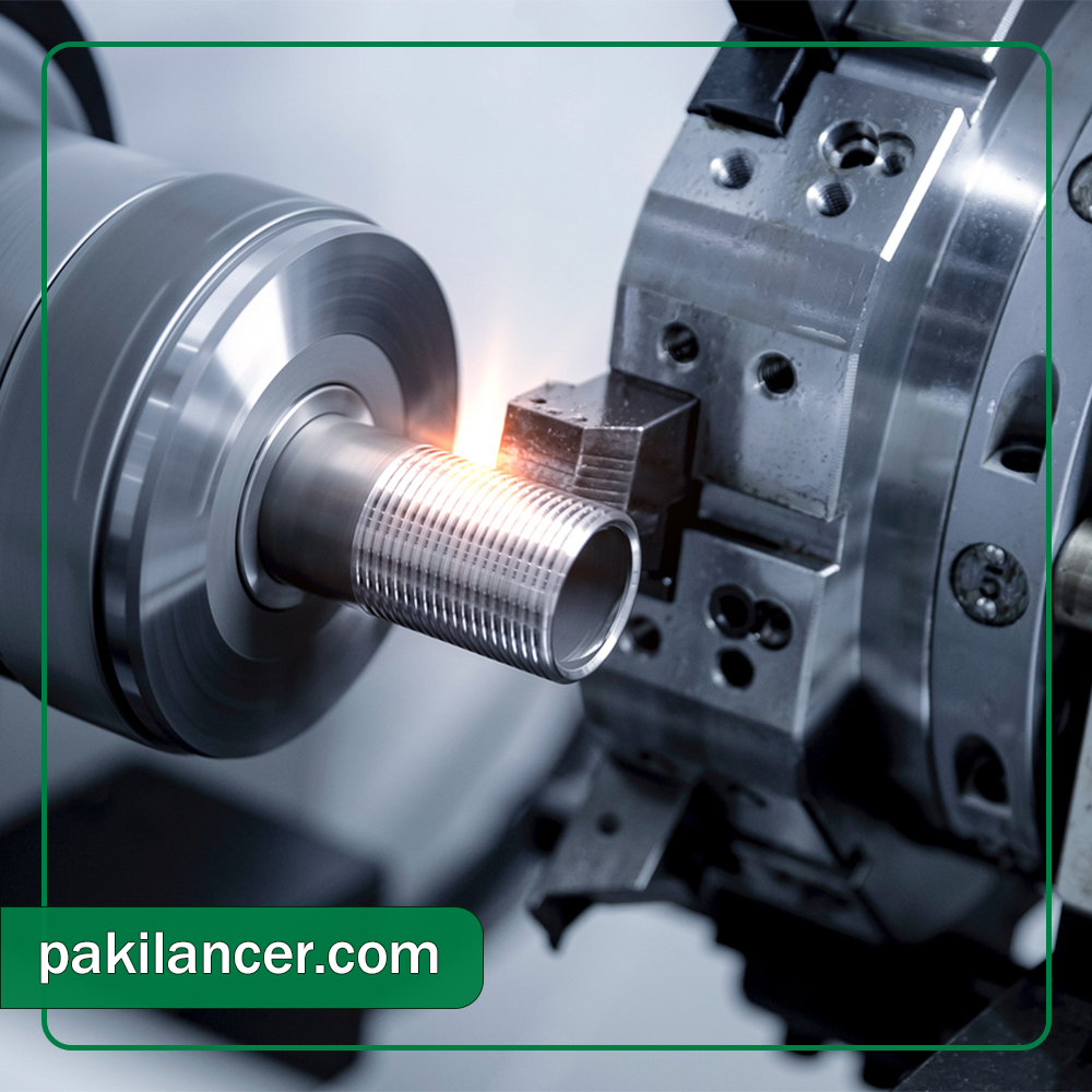 دستگاه تراش CNC در حال تولید قطعات صنعتی در تیراژ بالا