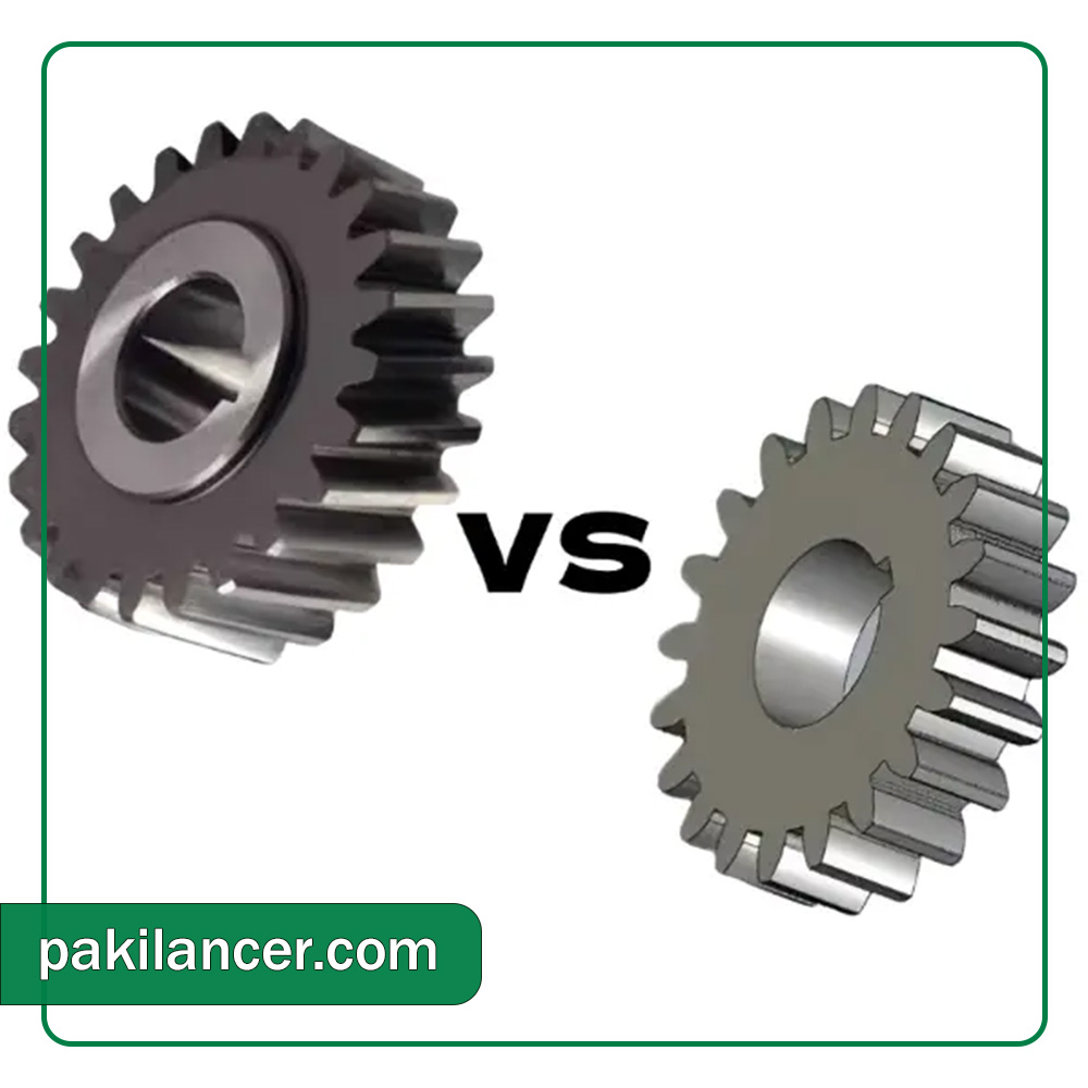 مقایسه چرخ دنده ساده و مارپیچ صنعتی از نظر جهت دندانهها و نحوه درگیری